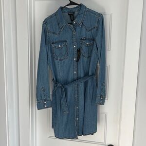 Wrangler shirt dress with pearl snaps.